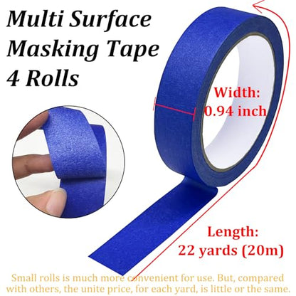 Blue Painters Tape, Masking Tapes, Premium Painter's Tape (88yd=4Rolls*0.94in*22yd), Adhesive Paint Tape for Wall Painting, DIY Artist Craft Arts, Decoration, Drafting, No Residue,Easy Removal - size: 4 Rolls, 0.94" x 22 Yds