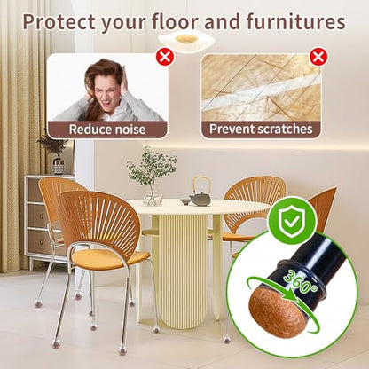 Ezprotekt 24 Pcs Extra Small Chair Leg Floor Protectors, Silicone Felt Chair Pads for Hardwood Floors, Round Chair Leg Caps, Felt Furniture Feet Covers for Dining Table, Clear (XS Fit: 2/5"-11/20") - size: Xs-round