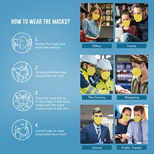 WWDOLL KN95 Face Mask 50 Pack, 5-Layers Breathable KN95 Masks, Yellow - color: Yellow