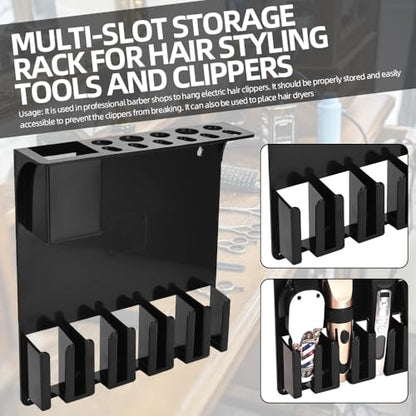 Clipper Holders Barbers Organizer, 13" x 12" x 3" Wall-Mounted Multi-Functional Hair Styling Tool Storage Stand for Clipper, Scissors, Comb, Curling Irons - for Salon, Home Bathrooms, with Screws Kit - size: 11.8 x 13.2 x 3 Wall-mounted
