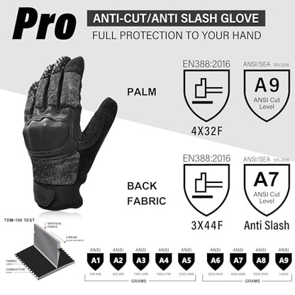 Level 5 Needle Resistant Gloves, Needle Puncture, Cut Resistant ANSI A9 Anti-Cut Anti-Slash, Touchscreen (One Pair, XL) - size: X-Large