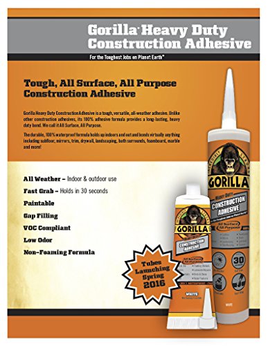 Gorilla Heavy Duty Construction Adhesive, 9 ounce Cartridge, White, (Pack of 5)