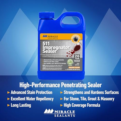Miracle Sealants 511 Impregnator Advanced Penetrating Sealer for Countertops, Stone, Tile & Grout, Quart - size: Quart