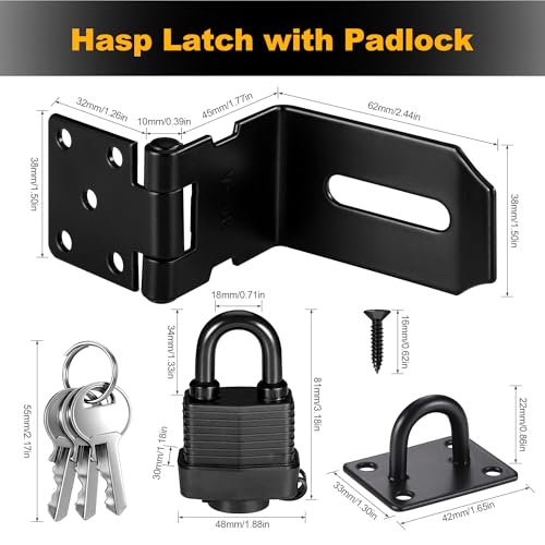 90 Degree Door Lock Latch, 4 Inch Stainless Steel Hasp Latch with Padlock Keys Screws, Heavy Duty Hasp Lock, Waterproof Pad Lock Latches for Mailbox Wooden Gate Shed Cabinet - style: 90 Degree