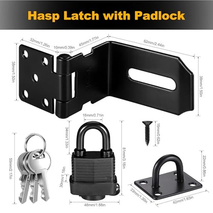 90 Degree Door Lock Latch, 4 Inch Stainless Steel Hasp Latch with Padlock Keys Screws, Heavy Duty Hasp Lock, Waterproof Pad Lock Latches for Mailbox Wooden Gate Shed Cabinet - style: 90 Degree