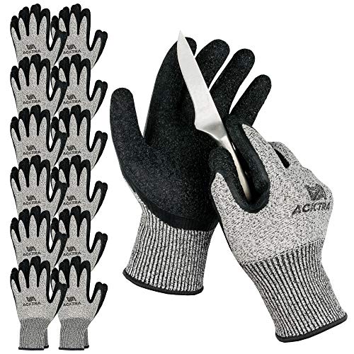 ACKTRA Level 5 Cut Resistant Safety WORK GLOVES, 12 pairs - size: Small (Pack of 12), style: Latex Coating
