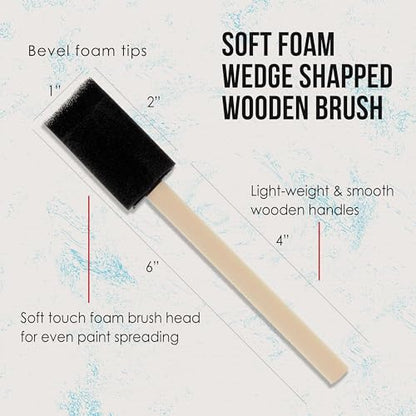 US Art Supply 1 inch Foam Sponge Wood Handle Paint Brush Set (Value Pack of 25) - Lightweight, Durable and Great for Acrylics, Stains, Varnishes, Crafts, Art