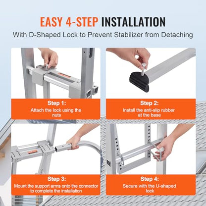 VEVOR Ladder Stabilizer, Heavy Duty Steel Ladder Roof Hook, Ladder Stabilizer with Wing Span/Wall Extension Accessory, Stable Ladder Standoff Arms for Roof Gutter with Anti-Slip Rubber Feet - size: KH-WD02
