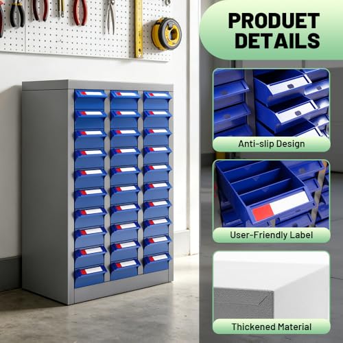 Yeeoy 30 Large Drawers Parts Cabinet, Bolt and Nut Tool Storage Cabinet, Steel Parts Organization Shelves with Large Drawers & Labels for Tool Hardware Storage, Grey - size: 30 Large Drawers