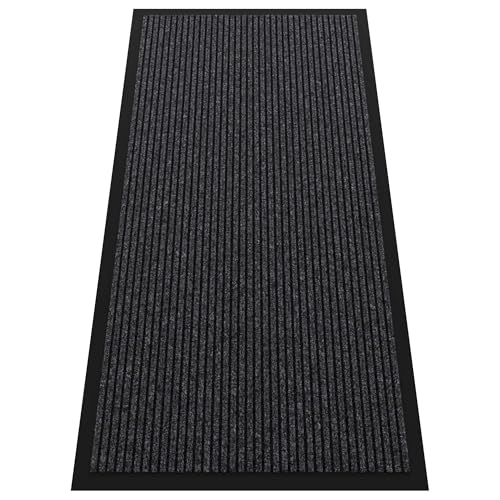 Indoor Outdoor Door Mat, 4’ x 2' Doormat for Entryway, Rubber Backing Non Slip Front Door Mat Outside Entrance, Super Absorbent Commercial Floor Mat for Home Office, Grey - color: Dark Grey Striped, size: 2' x 4' (Rectangular)