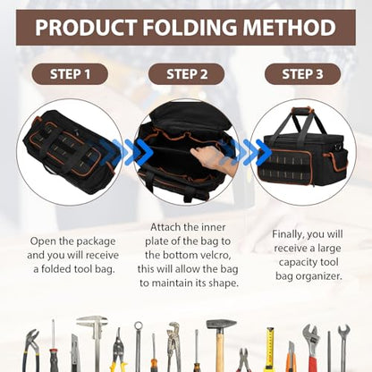 17 Inch Heavy Duty Tool Bags for Men Women, 28 Pockets Portable Tool Bag with Adjustable Shoulder Strap, Wide Mouth Tool Bag Organizer for Electricians Mechanics Carpenters