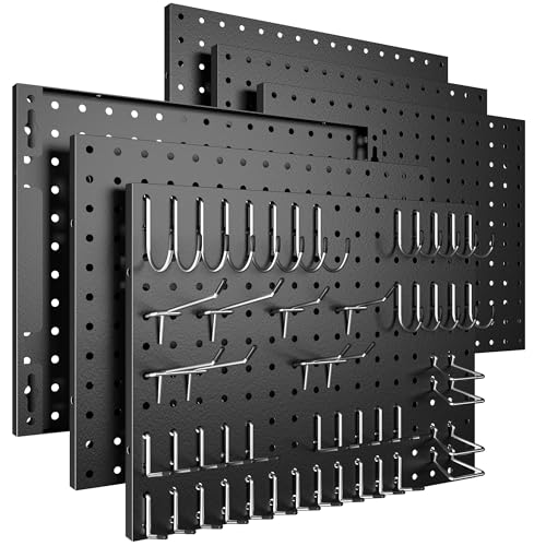 Spampur Peg Board, 6 Pack Metal Pegboard Panels Black Pegboards Wall Organizer with 50 Hooks, Heavy Duty Peg Board for Walls Home, Garage Tool Storage, Office Organization, Craft Room, Kitchen - color: Black, size: 16x12"- 6 Pcs