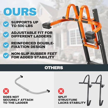 2-in-1 Heavy Duty Ladder Stabilizer with Roof Hooks, 500 LBS Steel Standoff, Non-Slip Rubber Feet for Gutter Cleaning, Roof Work & Walls | Fits Extension, Straight & Telescoping Ladders - color: Ladder Stabilizer With Hooks