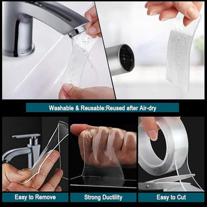 Strong Double Sided Tape Heavy Duty (2 Rolls, Total 19.7 FT) Clear Removable Two Sided Nano Mounting Adhesive for Wall, Posters, Rug, Picture Hanging - Teacher, Dorm Room, Office & Outdoor Essentials - size: 1.18 In X 9.85 FT + 0.8 In X 9.85 FT