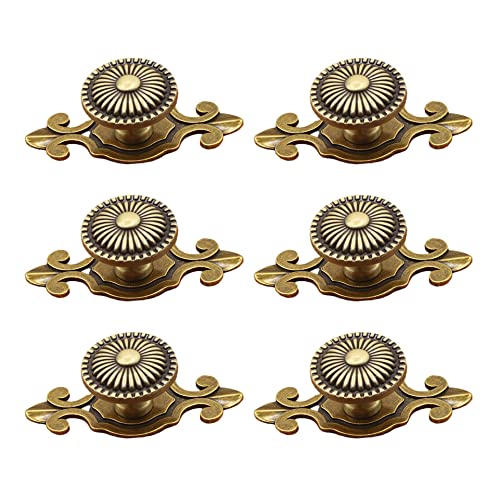 HUAMULAN 6 Pack Retro Alloy Knobs Vintage Dresser Kitchen Petal Cabinet Pulls Rustic Zinc Alloy Base Backplate Cupboard Wardrobe Drawer Door Handles,Bronze - color: HRJ210-QingGu-6PACK