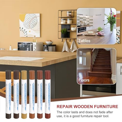 HARFINGTON Wood Filler Sticks 6 Colors Wooden Wax Touch Up Furniture Repair Crayons for Light Walnut, Walnut Straight Grain, Golden Sandalwood, Light, Dark Walnut, Dark Teak - color: Elegant Walnut Series