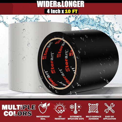 ETERART Waterproof Tape 4 Inch x 10 FT, Seal Tape Clean - Heavy Duty Leak Repair for Roof, Pipe, Boat, Hose & Outdoor Emergency Fix - Permanent Weather Resistant Seal - color: Clean