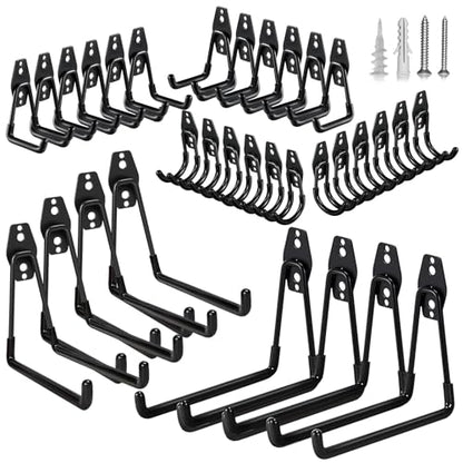 GUDEMAY 32 Pack Steel Garage Hooks Heavy Duty, Utility Wall Mount Hook with Anti-Slip Coating, Hanger & Organizer for Bulk Items, Bikes, Ladders, Power Tools, Ropes, and More Equipment - size: 32pcs - Black
