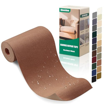 Gheeidau Canvas Repair Tape 4×70 Inch Waterproof Self-Adhesive Fabric Repair Patch for Repairing Boat Covers,Tents,Patio Umbrellas,Car Seats,Luggage,Sofas.(Brown) - color: Brown
