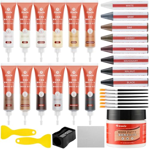 Wood Furniture Repair Kit 12 Colors, Wood Filler Putty with Filler Sticks Hardwood Laminate Floor Repair Kit, Restore Scratch, Cracks, Discoloration for Furniture, Door, Cabinet, Floor, Table - size: 31PCS