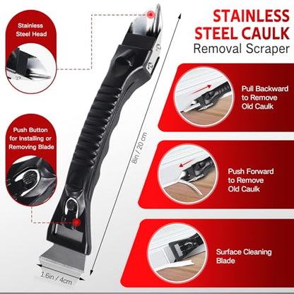 Silicone Caulking Tool Kit, Caulk Remover Tool, Putty Knife Scraper, 3 Glass Glue Corner Scrapers, Grout Removal Tool with Stainless Steel Head for Kitchen Bathroom and Window - style: Caulk Remover Tool