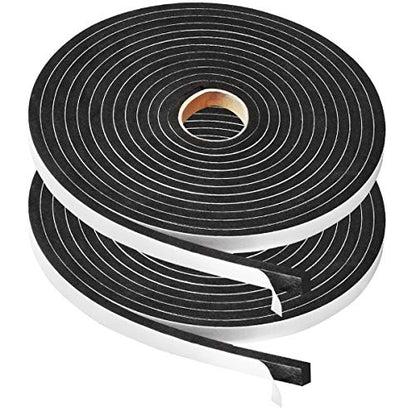 2 Rolls Foam Tape Weatheratrip for Door Window Insulation, Single Sided Foam Strips Adhesive, High Density Foam Seal Tape, Closed Cell Foam Seal Strip Tape(1/2"Wx1/4"Tx32FT, Black) - size: 1/2"W x 1/4"T x 32FT