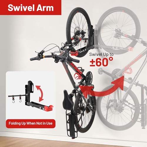 Bike Wall Mount Rack Adjustable & Foldable Garage Bike Rack with Swivel Design & 2 Storage Hooks, Fits 20"-29" Bikes, Holds Up to 77 lbs, Easy Install & Space-Saving Bike Storage 2 Pack - style: Type A：2 Pack