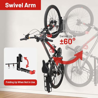 Bike Wall Mount Rack Adjustable & Foldable Garage Bike Rack with Swivel Design & 2 Storage Hooks, Fits 20"-29" Bikes, Holds Up to 77 lbs, Easy Install & Space-Saving Bike Storage 2 Pack - style: Type A：2 Pack