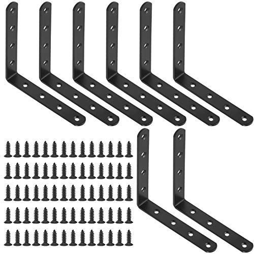 Glarks 8 Sets Right Angle Bracket - 125x125x3mm Black L Bracket for Wood Chair Bookshelf Board Window Furniture Cabinet - size: 125x125x3mm