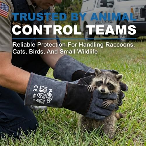 RAPICCA Animal Handling Gloves Bite Proof Reinforced Leather Padding Dog,Cat Scratch,Bird Handling Falconry Gloves Grabbing,Reptile Squirrel Snake Bite 22in Grey-Black - style: 22 Inches