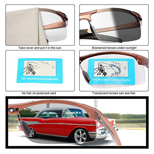 YIMI Men Photochromic Polarized Sports Sunglasses Cycling Fishing Driving Glasses UV Protection Eyeglasses Anti Glare Eyewear - color: 8177 Brown