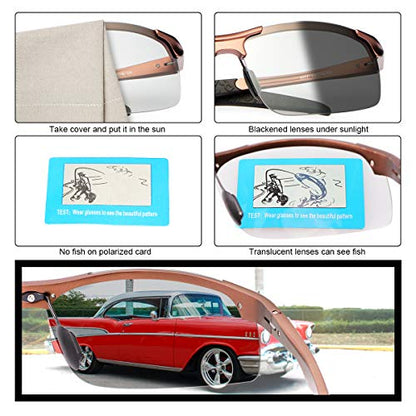 YIMI Men Photochromic Polarized Sports Sunglasses Cycling Fishing Driving Glasses UV Protection Eyeglasses Anti Glare Eyewear - color: 8177 Brown