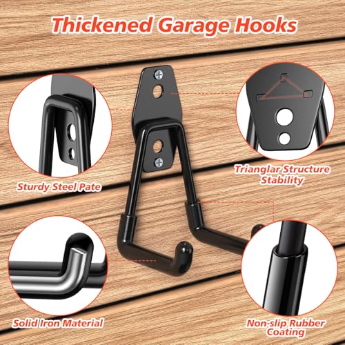 40 Pack Heavy Duty Garage Hooks,Solid Steel Wall Mount Hangers,with Anti-Slip Coating,for Hanging and Organising Ladder,Bike,Ropes,Broom,Garden,Yard and Power Tools - color: 40 Pack Black
