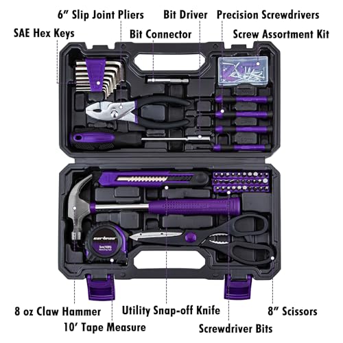 CARTMAN Home Tool Set Kit, Basic Household Hand Tools with Storage Case Purple - color: Purple&black