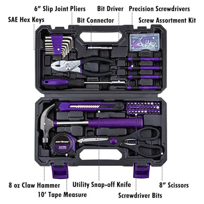 CARTMAN Home Tool Set Kit, Basic Household Hand Tools with Storage Case Purple - color: Purple&black