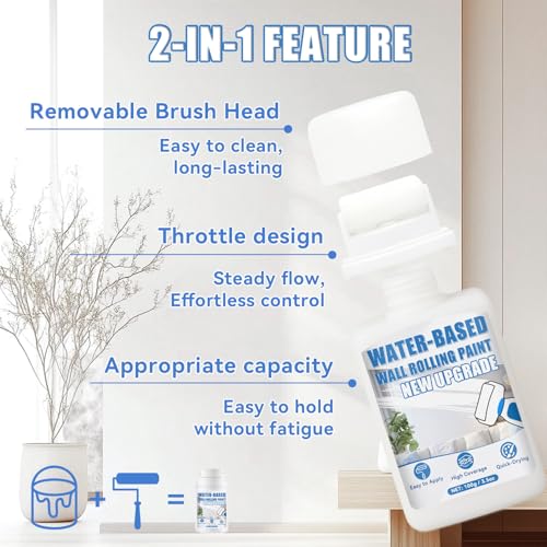 White Paint, White Touch up Paint for Walls with Roller 100g, Water Based, Low Odor, Quick-drying, Suitable for Covering Stains, Scratches, Graffiti, DIY