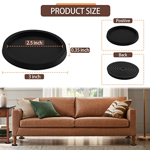 Furniture Coasters Non-Slip Bed Leg Pads Round Rubber Anti Sliding Caster Cups for Hardwood Floors Black 8PCS 2.5inch - size: 2.5in Black 8Pcs