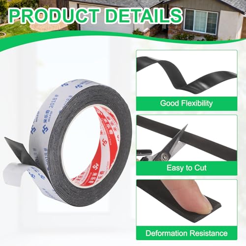 PATIKIL Sponge Rubber Foam Tape, 63/64" W x 1/32" t x 16.4ft l Self-Adhesive Foam Insulation Tape Weather Stripping for Window Door Soundproofing Weatherstrip AC Seal Strip, Black - size: 63/64" x 1/32" x 16.4ft