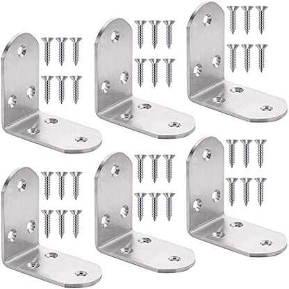6Pcs Heavy Duty L Bracket Corner Braces 65x65x38mm Stainless Steel 90 Degree Joints Right Angle Brackets, Metal Corner Support Fastener for Wood, Shelves - size: 6PCS-Silver 65*65*38mm/ 2.5in (Double Wide)