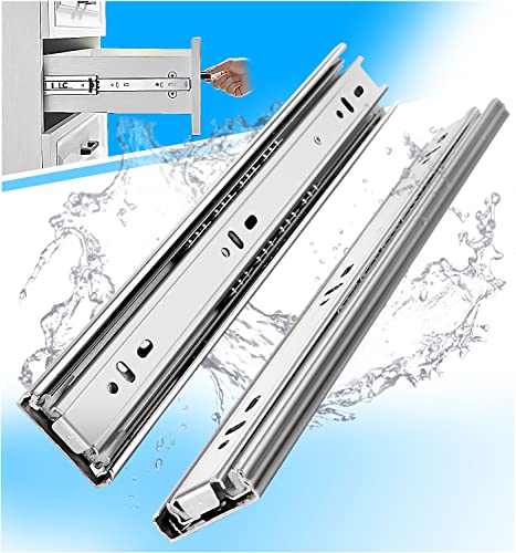 YENUO Stainless Steel Drawer Slides Full Extension 10 12 14 16 18 20 22 24 Inch Side Mount Ball Bearing Dresser Cabinet Kitchen Rails Track Guide Glides Runners Heavy Duty 100 Lbs (1 Pair, 10 Inch) - color: White-Stainless Steel, size: 10 Inch