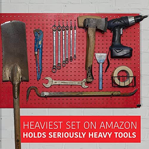 Extra Thick 60pcs Pegboard Accessories Organizer Kit | 1/4 Inch Peg Board Attachments | Peg Board Hook Set and Pegboard Basket Set for Tools - Heavy Duty - Does Not Fall Out Off The Board