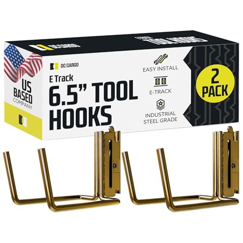 DC Cargo Mall E Track Tool Hooks 6.5” Deep (2 Pack) – Heavy Duty Black Powder-Coated Steel Hangers for Garage, Truck, Trailer, or Workshop – E Track Hook Storage for Tools and Ladder - size: 2 Pack