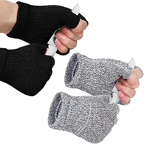 Geyoga 2 Pair Cut Resistant Half Finger Protection Gloves for Home Use (Grey and Black) - color: Grey and Black