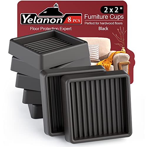 Yelanon Furniture Coasters - 8 Pcs 2” Furniture Caster Cups - Non Slip Furniture Pads Hardwoods Floors - Non Skid Grippers Rubber Furniture Feet Anti Slide Floor Protector for Bed Couch Stoppers - color: 8pcs2"square Black