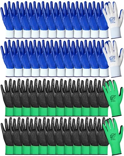 Nuogo 48 Pairs Gardening Gloves for Men Women Rubber Coated Safety Work Gloves Bulk for Gardening Construction Work - color: Blue, Green
