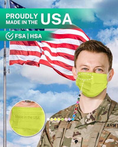 Disposable Face Masks Made in USA, 4 Ply for Families, Students, Breathable All-Day Wear & Safety, FSA HSA Eligible, ASTM Level 3 Medical Grade, 50 Pack, Green - color: Green, size: 50 Pack, style: Resealable Bag