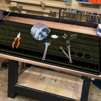 ‌2F22E Premium Portable Workbench Mat 43.31"x15.75" Inch - Non-Slip Dual Measuring Scales & Angle Guides - Durable Table Protector for Workshops, Crafts & DIY