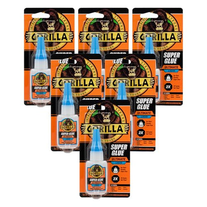 Gorilla Ultimate Super Glue, Clear Glue, 15 Grams (Pack of 6) - Fast-Setting Cyanoacrylate for Quick Fixes & Repairs with Anti-Clog Cap - size: 6 - Pack