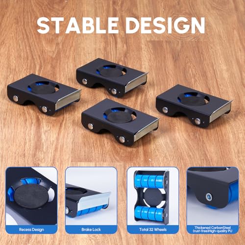 Furniture Sliders, Furniture Movers with Wheels 700LBS- 4 Metal Slider with Anti-Slip Pad（4 Brakes Each for Easy Moving, Heavy Duty Appliance Roller Dolly for Couches, Sofas +More. - size: 700LBS