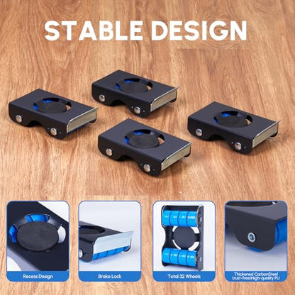 Furniture Sliders, Furniture Movers with Wheels 700LBS- 4 Metal Slider with Anti-Slip Pad（4 Brakes Each for Easy Moving, Heavy Duty Appliance Roller Dolly for Couches, Sofas +More. - size: 700LBS
